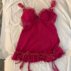 Victoria’s Secret Sexy Little Things Pink Lace Babydoll with Garters